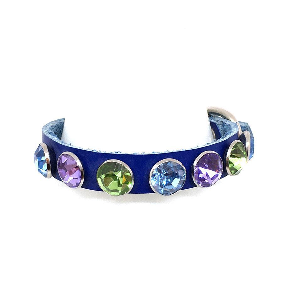 Dog Collar - XS-S - Blue with Multicolor Gems by Greenbelts
