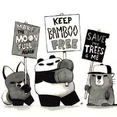 Original Framed Art - Protestor Pandas by Punching Pandas
