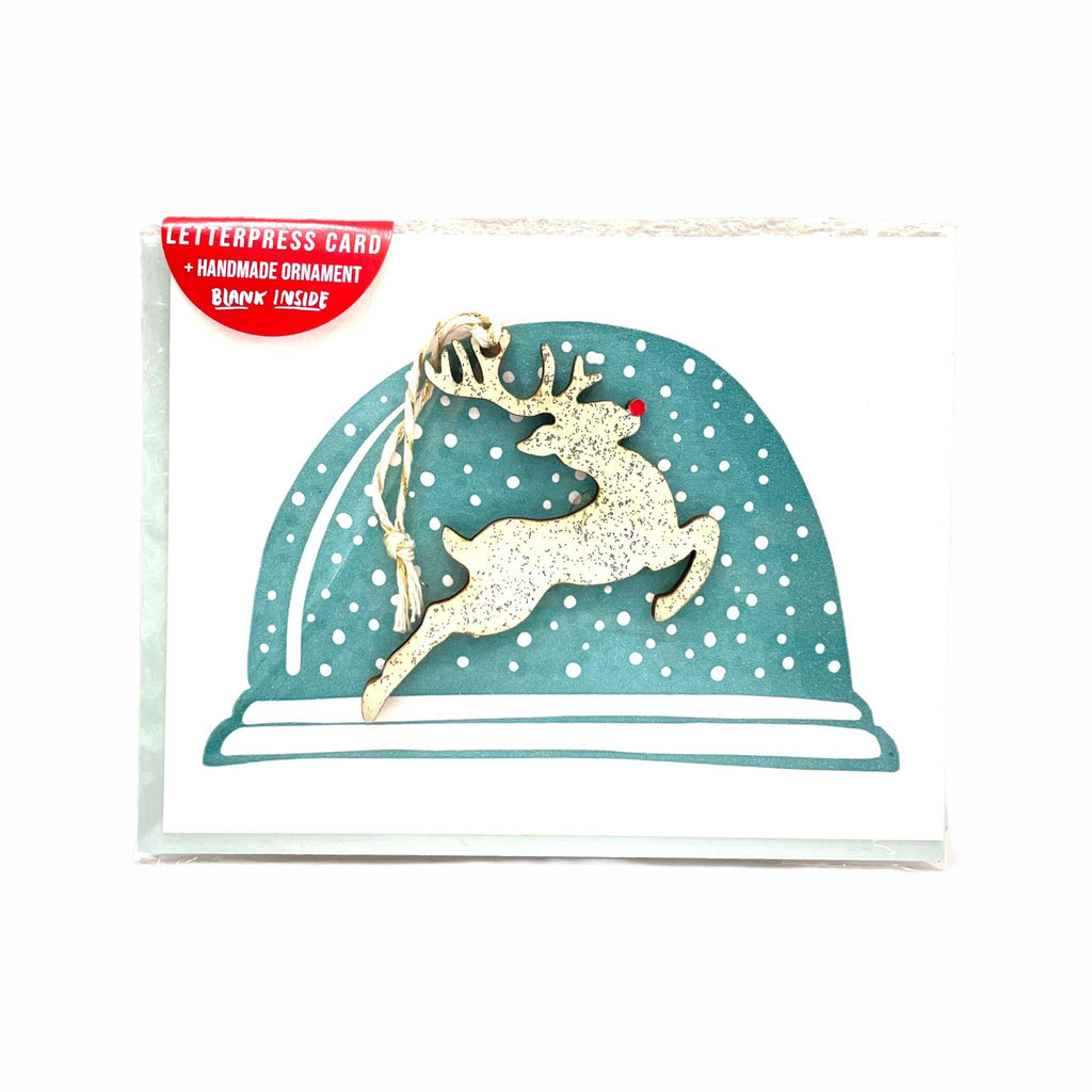 Ornament Card - Glittery Rudolph Snow Globe by SnowMade