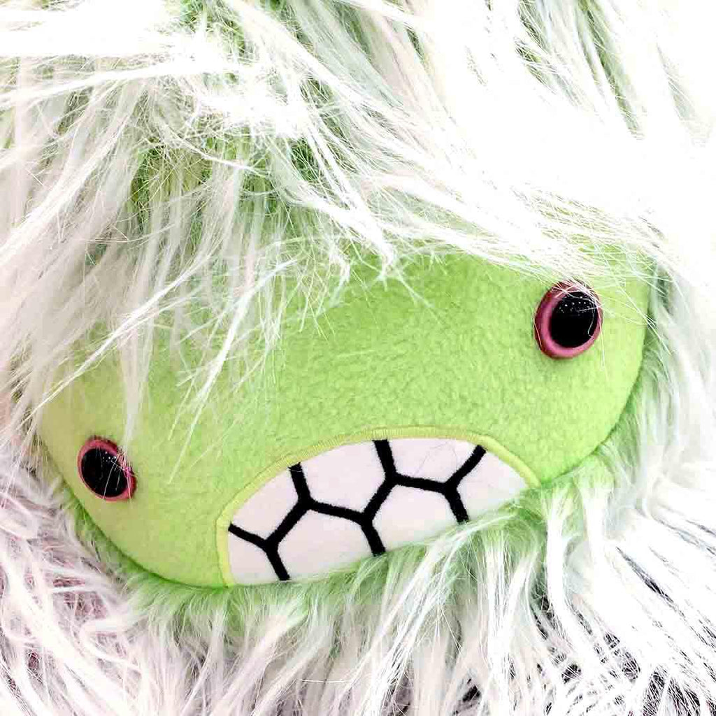 Large Yeti Head - Lime Green White Fur Lime Green Face Hot Pink Eyes by Careful It Bites