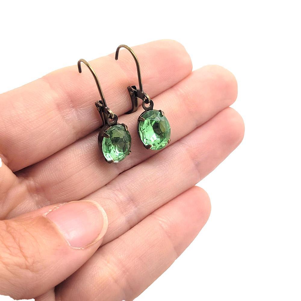 Drop Earrings - Greens - Antiqued Brass Vintage Rhinestones (Assorted Shapes) by Christine Stoll | Altered Relics