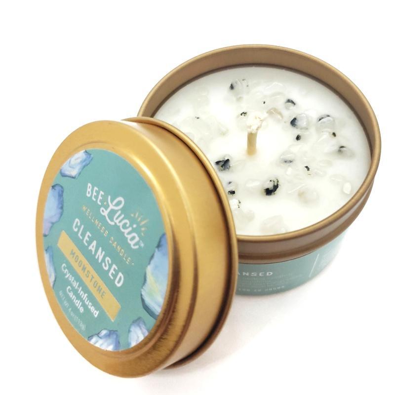 Candle 4oz - Moonstone (Cleansed) 4oz Travel Tin by Bee Lucia