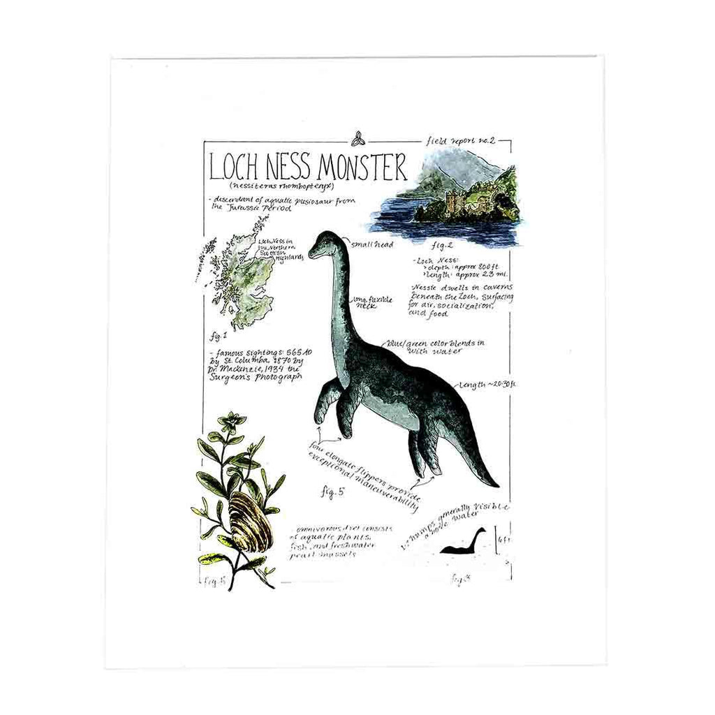 Art Print - 8x10 - Nessie the Loch Ness Monster Field Notes by Lizzy Gass