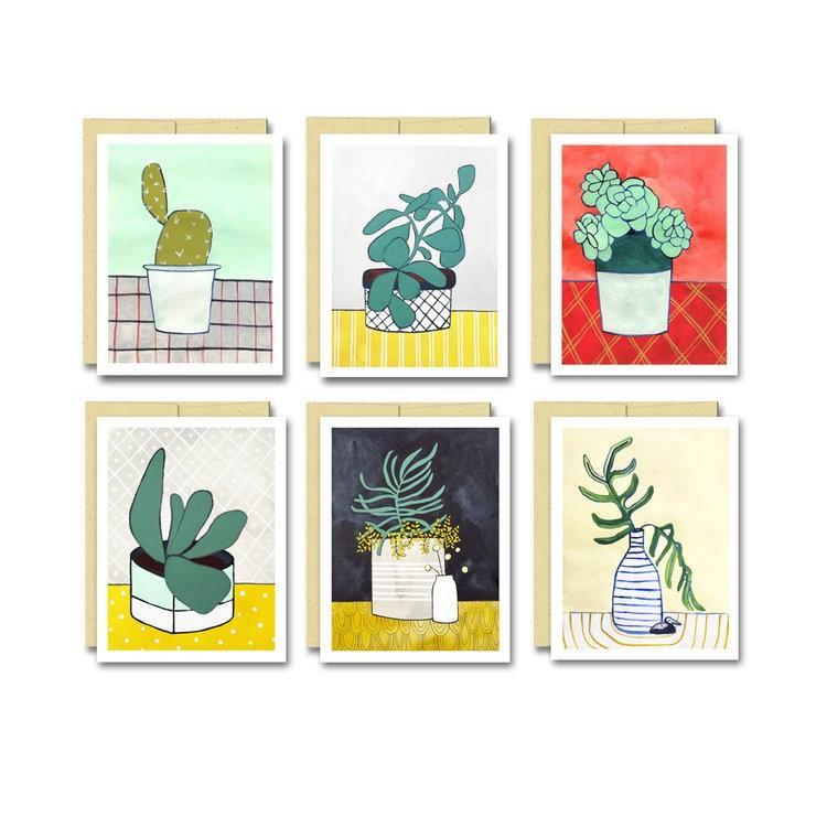 Card Set of 6 - Assorted House Plants by Rachel Austin