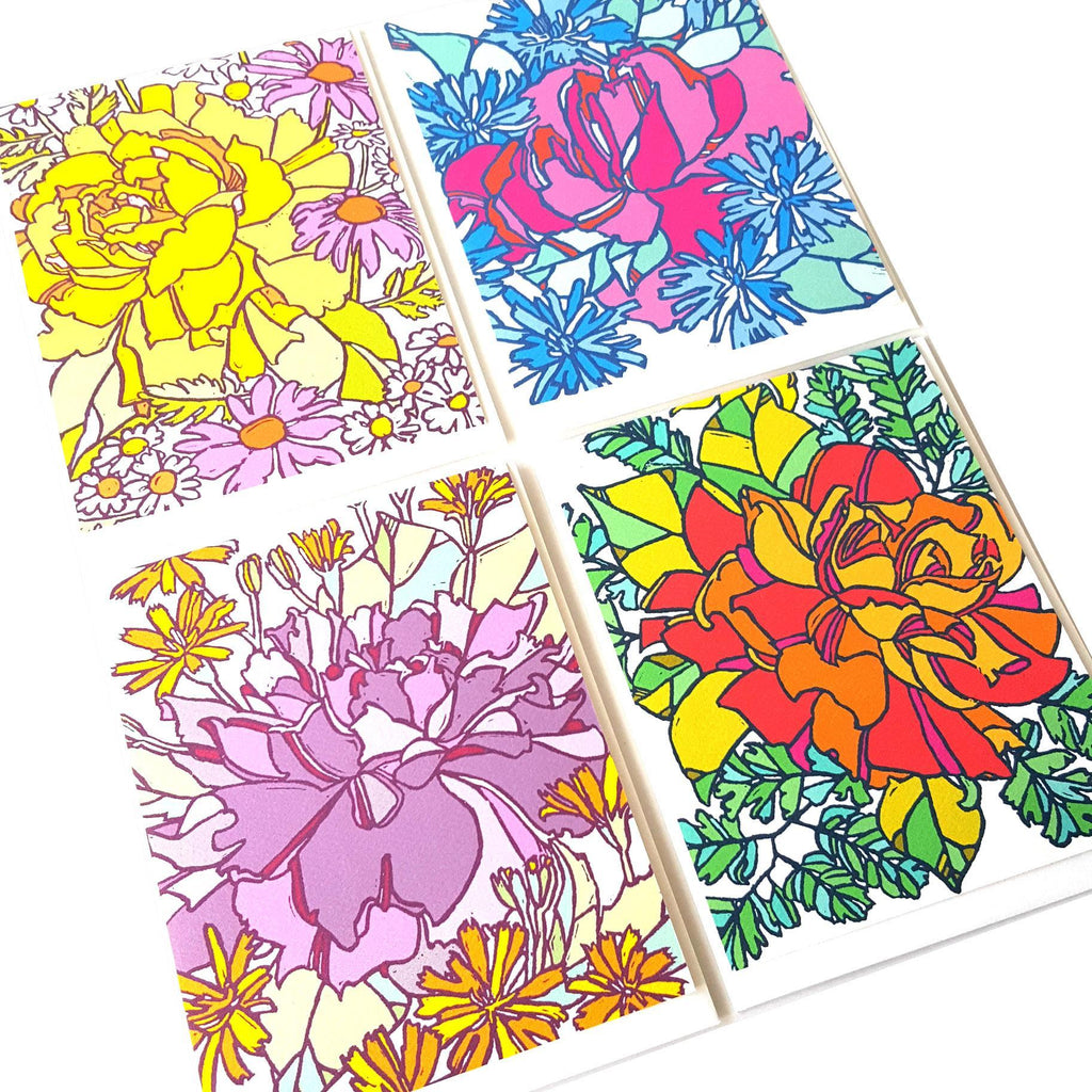 Card Set of 8 - Assorted Botanical Rose Cards - by Little Green