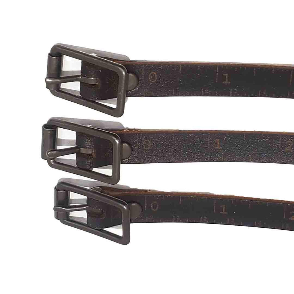 Bracelet - Lg - Double Wrap Black Leather Tape Measure (Oxidized Buckle) by Sandpoint Laser Works