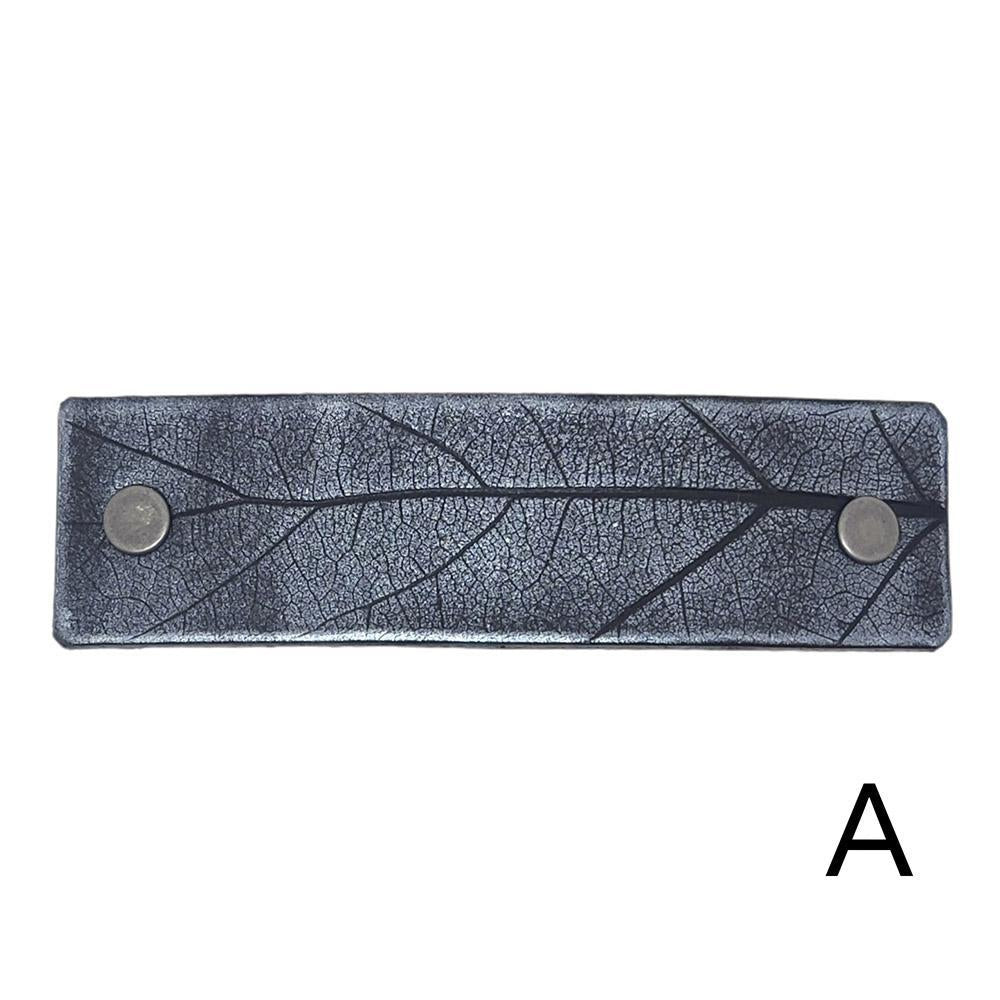 Barrette - Oak Leaf Silver and Black Leather (A or B) by PlatypusMax