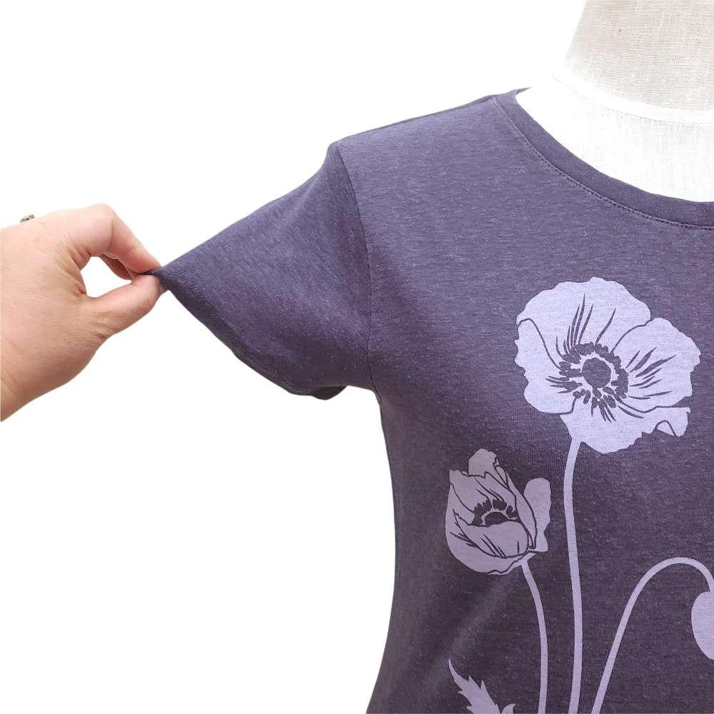 Short Sleeve - Purple Poppies Hemp and Organic Cotton by Uzura