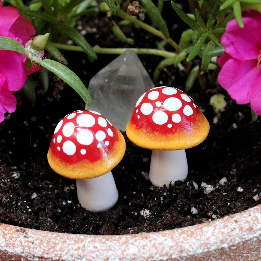 Fairy Garden Mushrooms - Red Yellow Ombre Set of 2 by Mariposa Miniatures