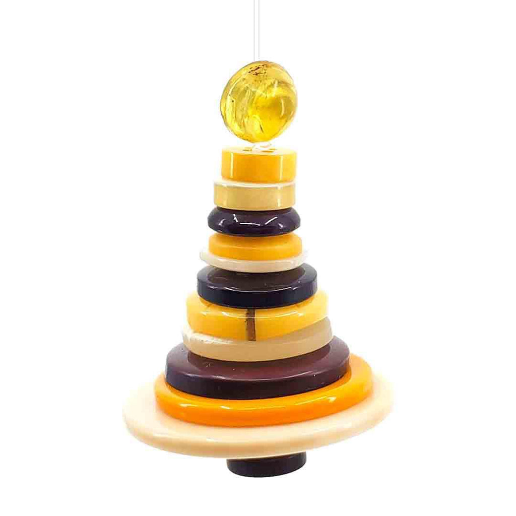 Ornament - Button Tree - Yellow White Brown with Honey Drop Topper by XV Studios