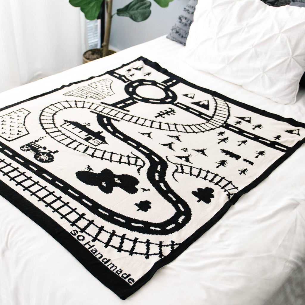 Blanket - Train Tracks Playmat Blanket 32in x 29in by So Handmade
