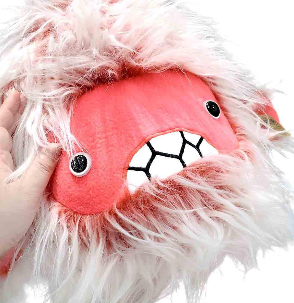 Large Yeti Head - Bright Pink White Fur Neon Pink Face White Eyes by Careful It Bites