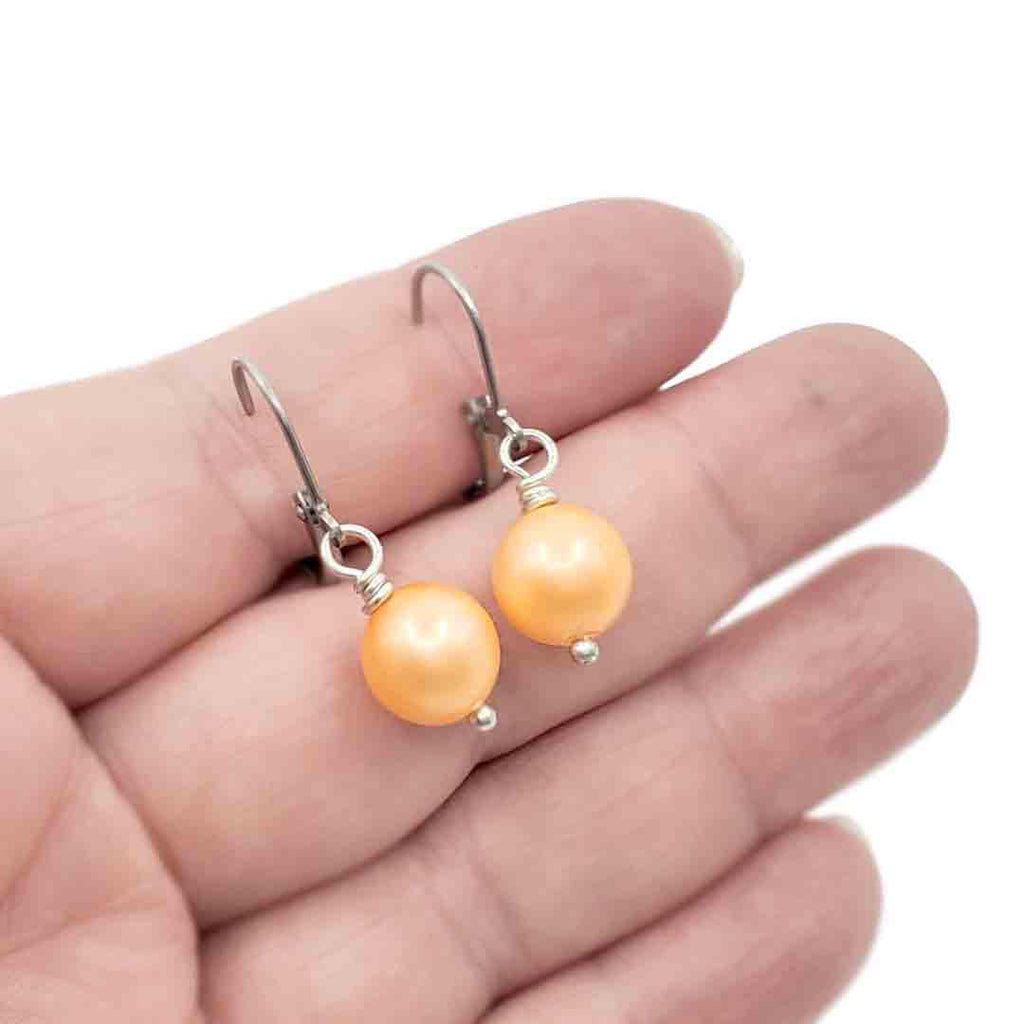 Earrings - Small Creamy Orange Faux Pearl (Stainless Steel) by Christine Stoll | Altered Relics