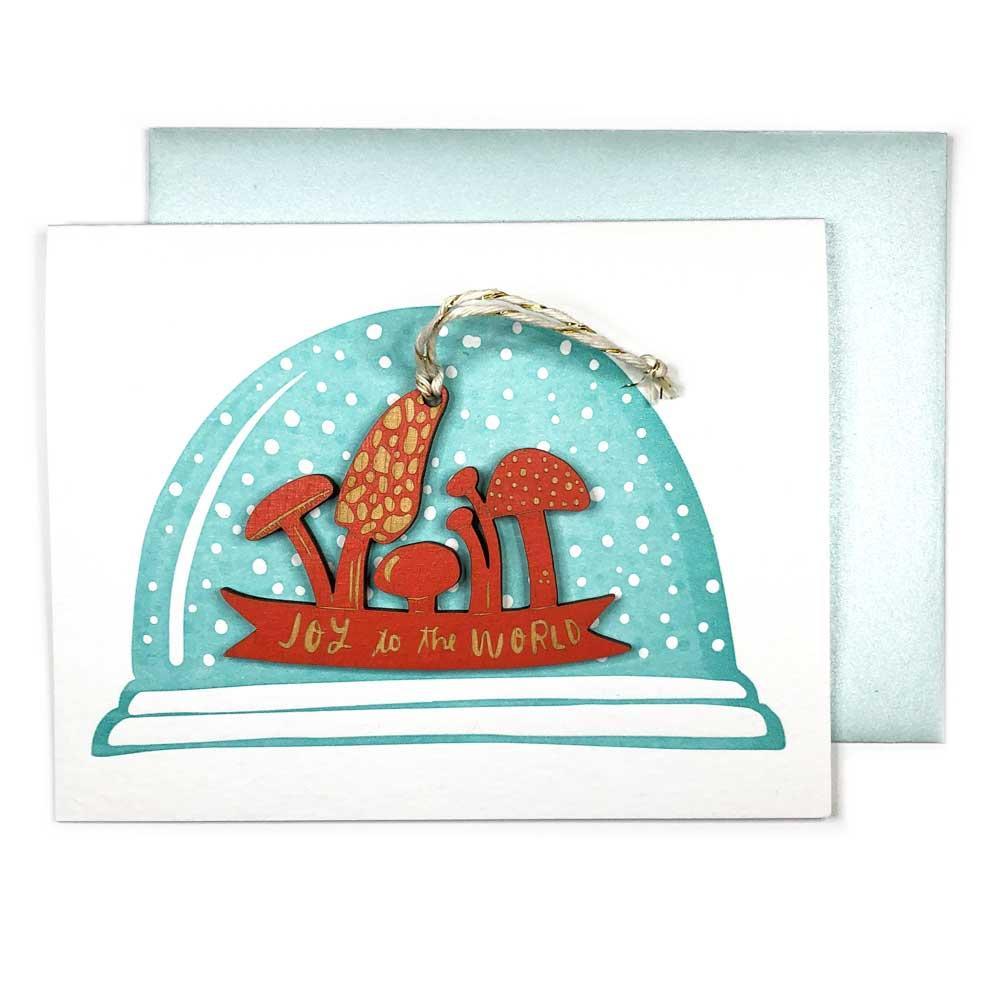 Ornament Card - Joy to the World Mushroom Snowglobe by SnowMade