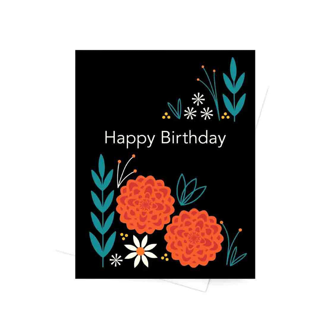 Card - Birthday - Happy Birthday Floral on Black by Amber Leaders Designs