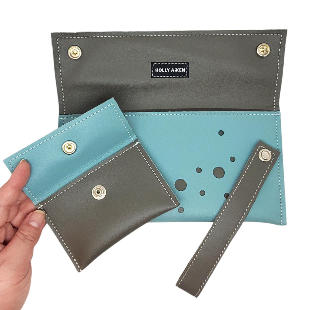 Clutch Wallet - Large Blast Dots Teal Gray by Holly Aiken