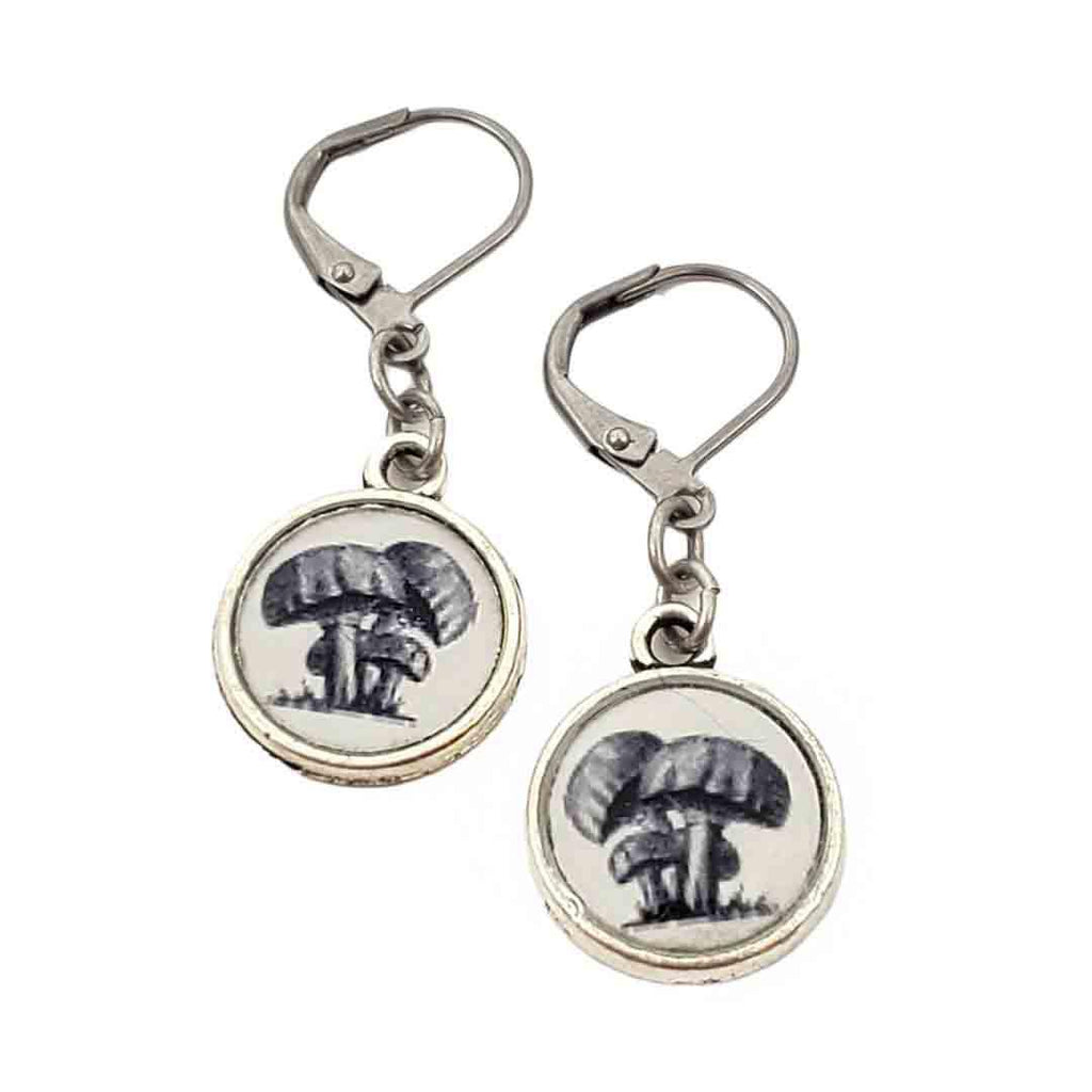 Earrings - Mushrooms Antiqued Silver by Christine Stoll | Altered Relics