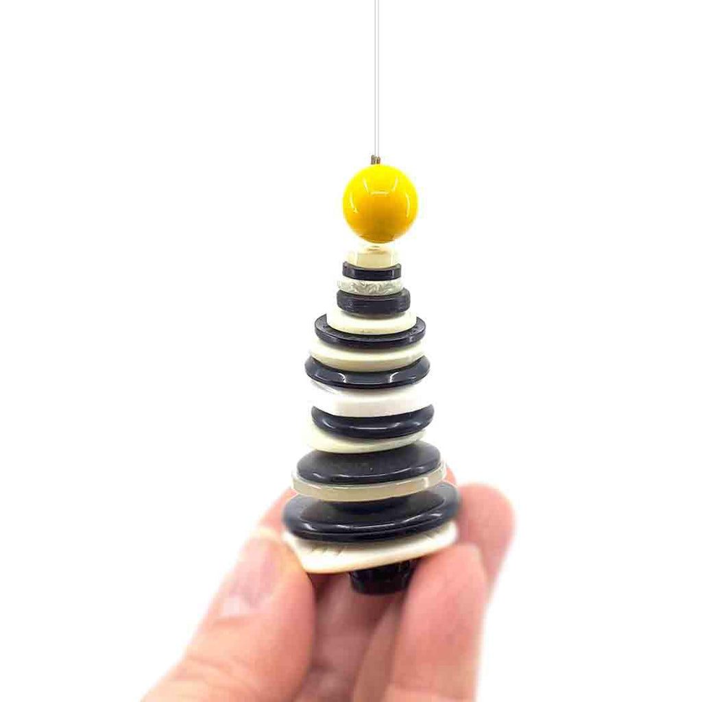 Ornament - Button Tree - Black and White with Yellow Topper by XV Studios