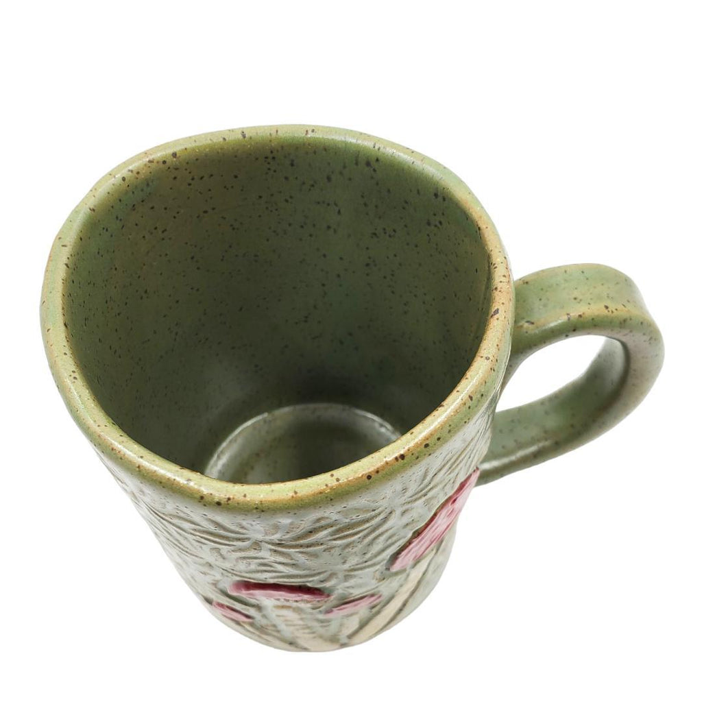 Mug - 16oz - Red Mushrooms Green Ceramic Mug by White Squirrel Clayworks