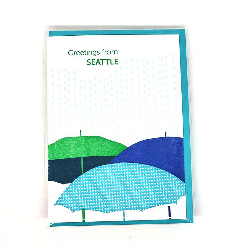 Card - Seattle - Umbrella Greetings From Seattle by Ilee Papergoods