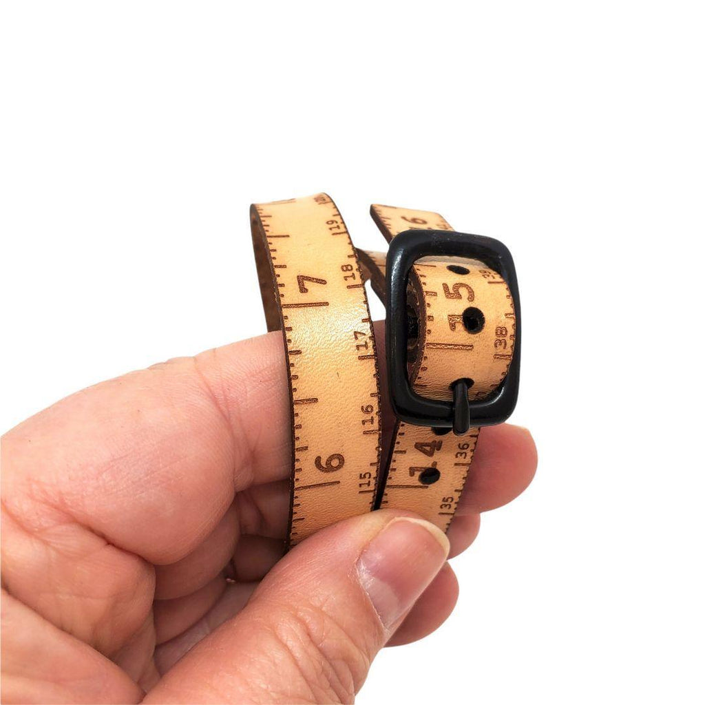 Bracelet - Lg - Double Wrap Natural Leather Tape Measure by Sandpoint Laser Works