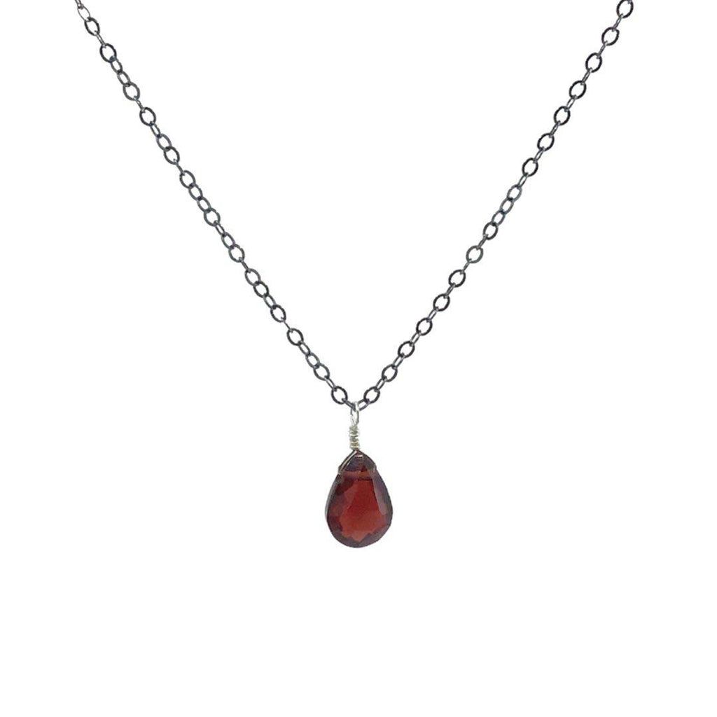 Necklace - Crimson Garnet Gemstone Oxidized Sterling by Foamy Wader