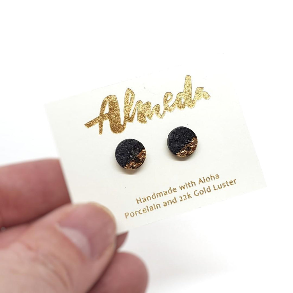Earrings – Studs – Lava Circle Black Gold by Almeda Jewelry