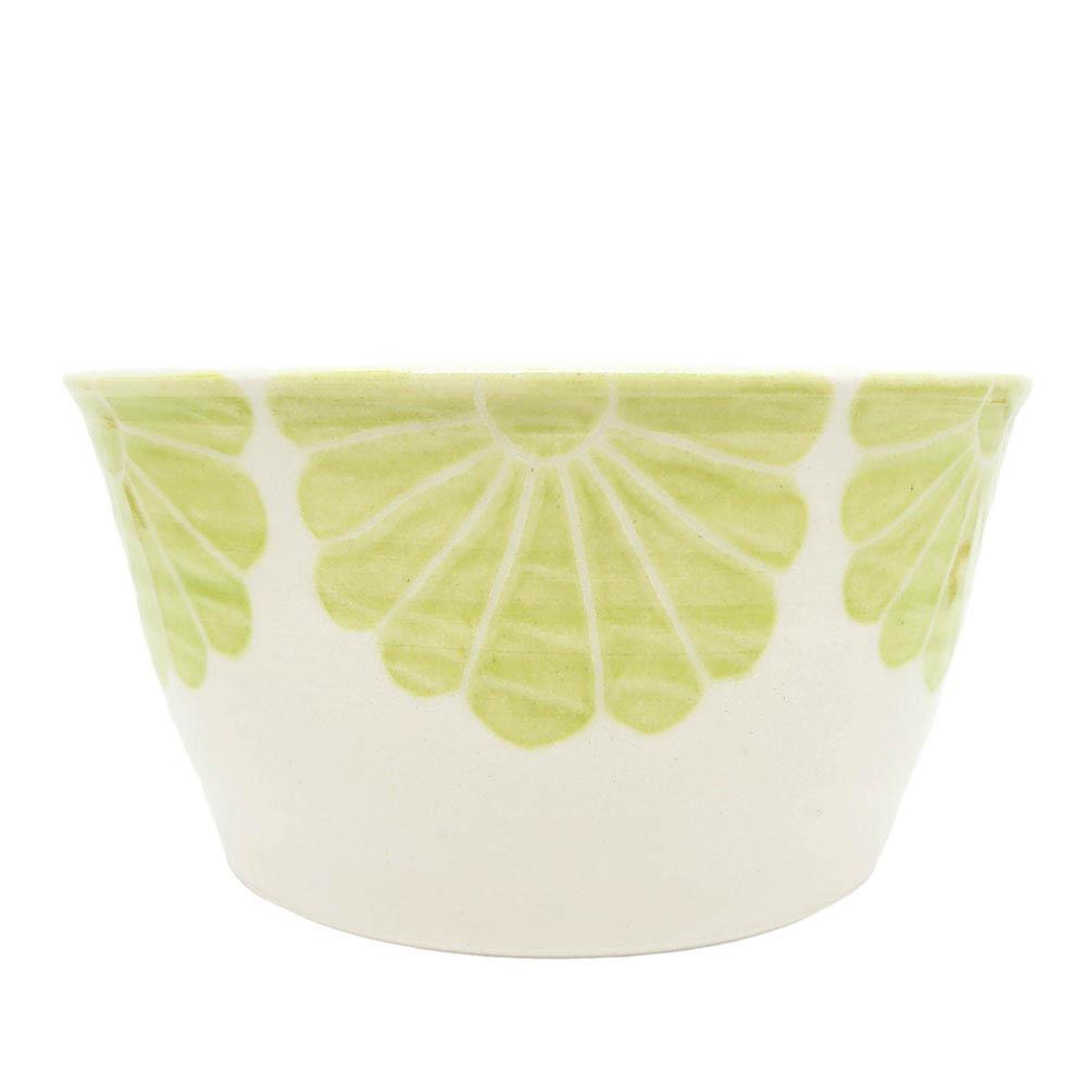Planter - Small Flowers Lime Green Bowl Shape by Sarah Bak Pottery