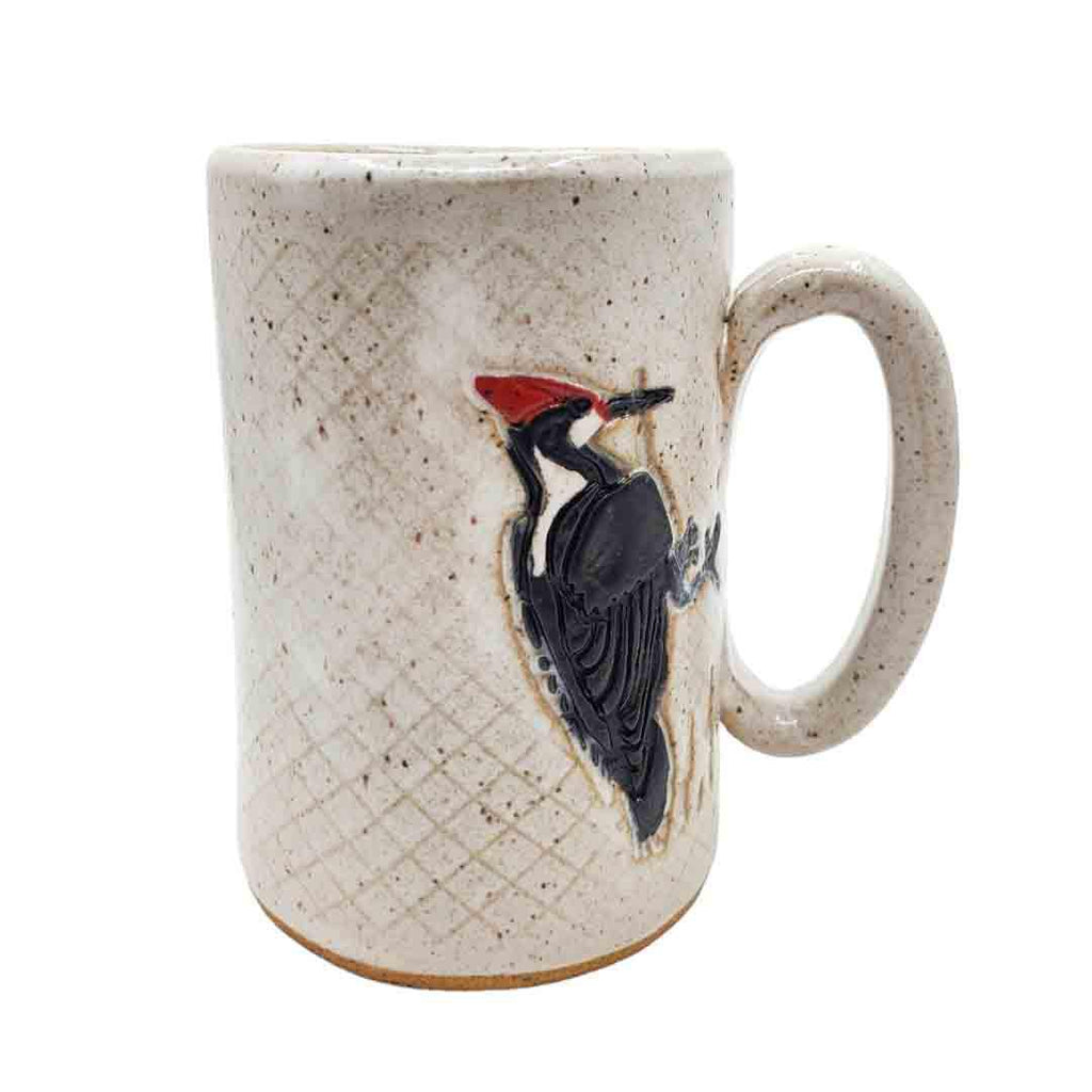Mug - 16oz - Woodpecker White Ceramic Mug by White Squirrel Clayworks