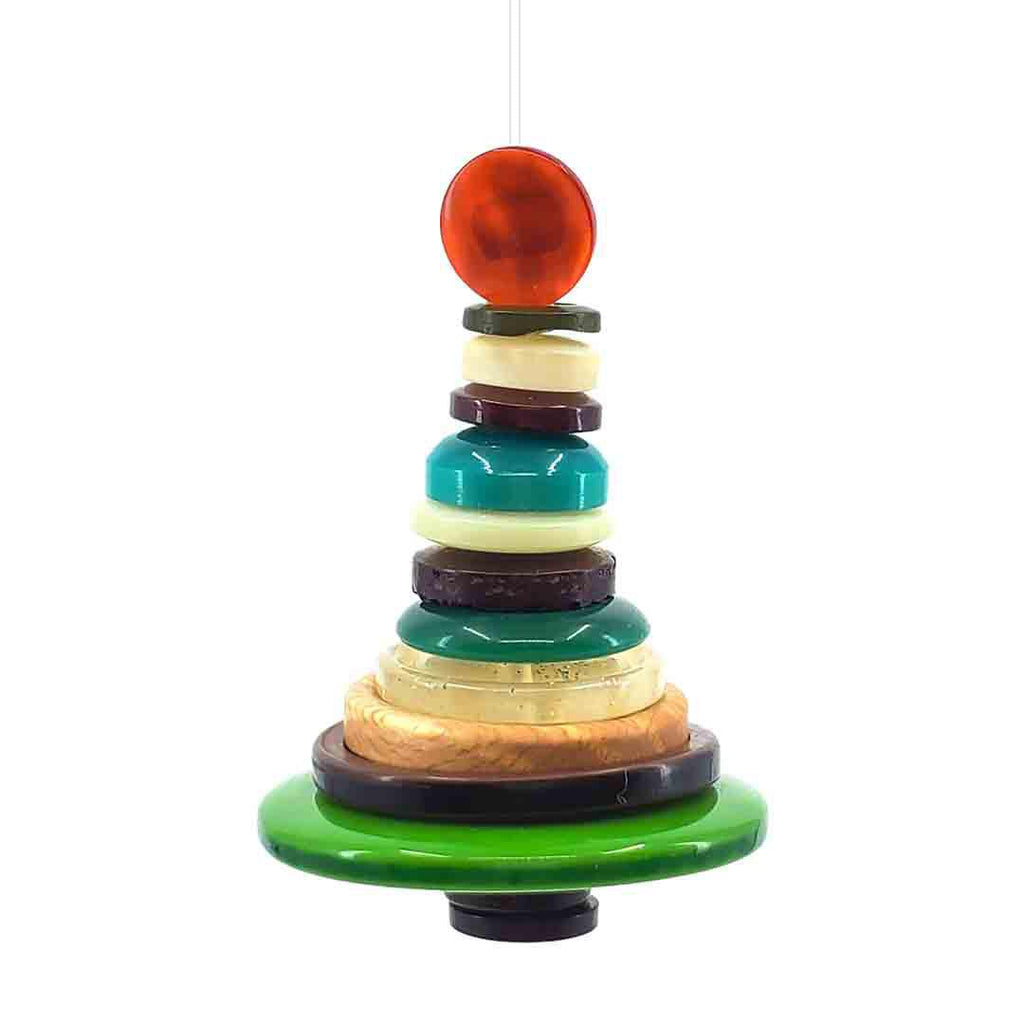 Ornament - Button Tree - Green White Brown with Red Topper by XV Studios