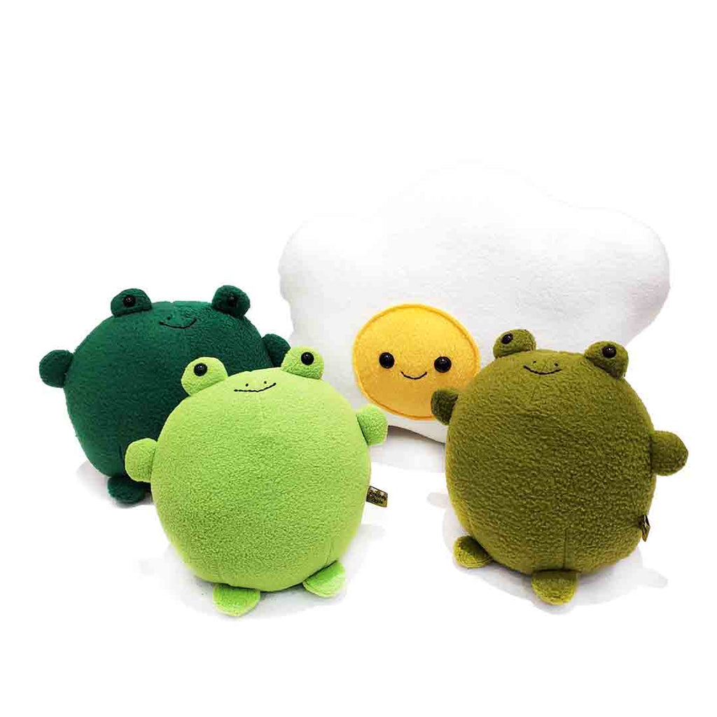Bouncy frogs and fried egg plush toys by Beautifully Regular at The Handmade Showroom Seattle, WA