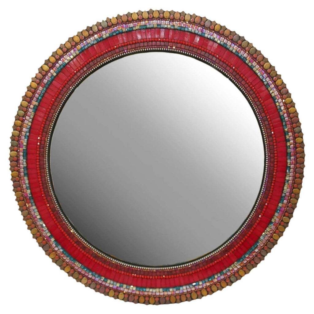 Mosaic Mirror - 24in Round (Red) by Zetamari Mosaic Artworks