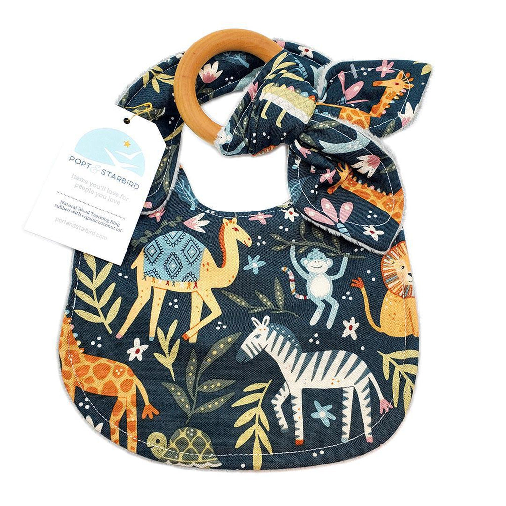 Gift Set - Welcome to the Jungle Bib and Teething Ring by Port and Starbird