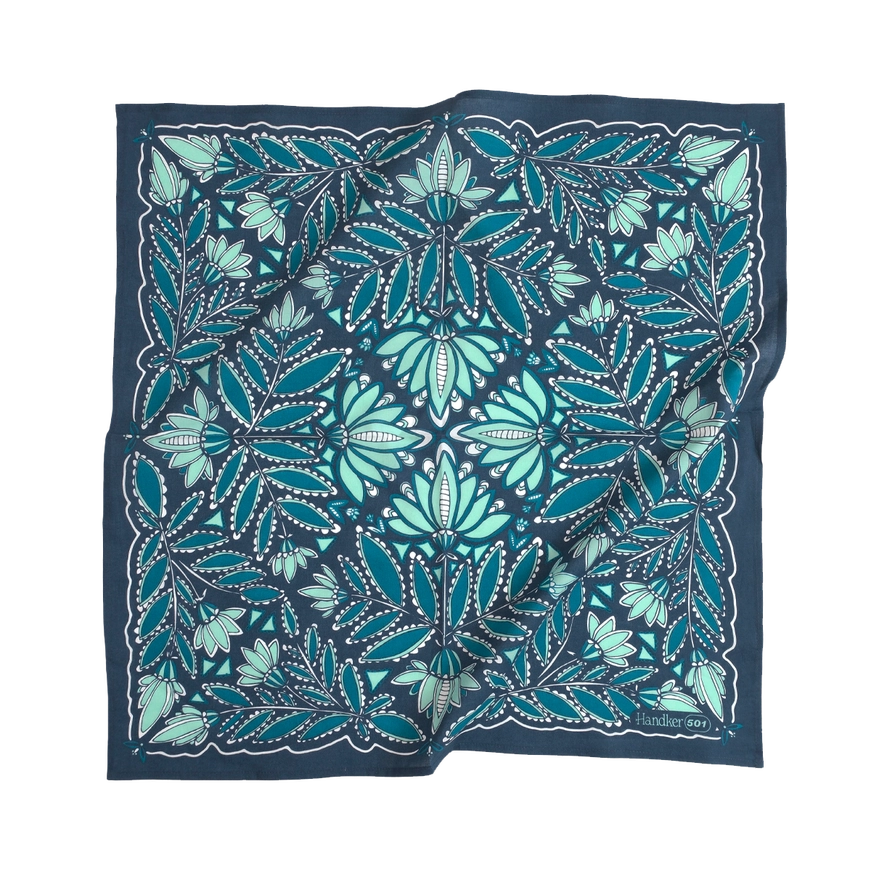 Bandana - Carly (Navy Turquoise Floral) by Handker Bandanas