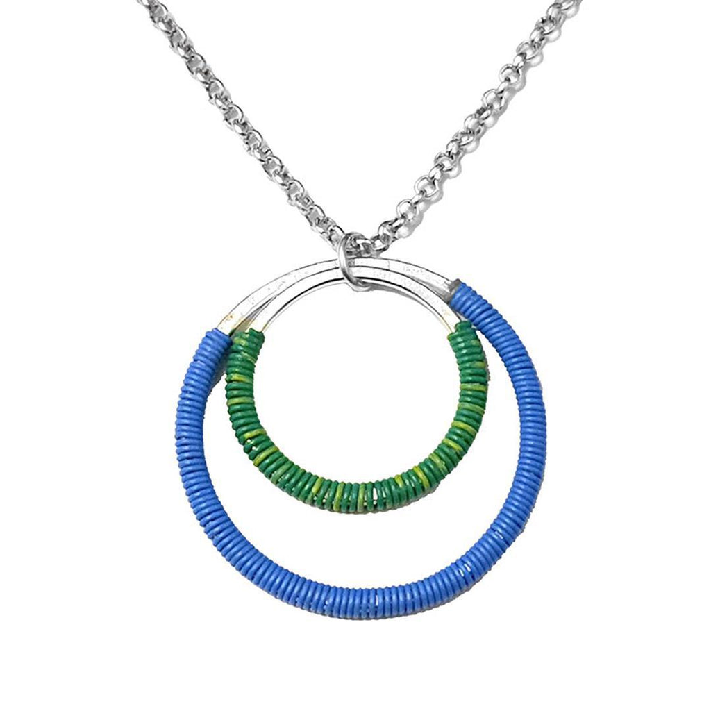 Necklace - Double Circle - Blue and Green Communication Wire by XV Studios