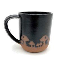 Mug - 12oz - Black Glazed Mushrooms Mug by Ruby Farms Pottery