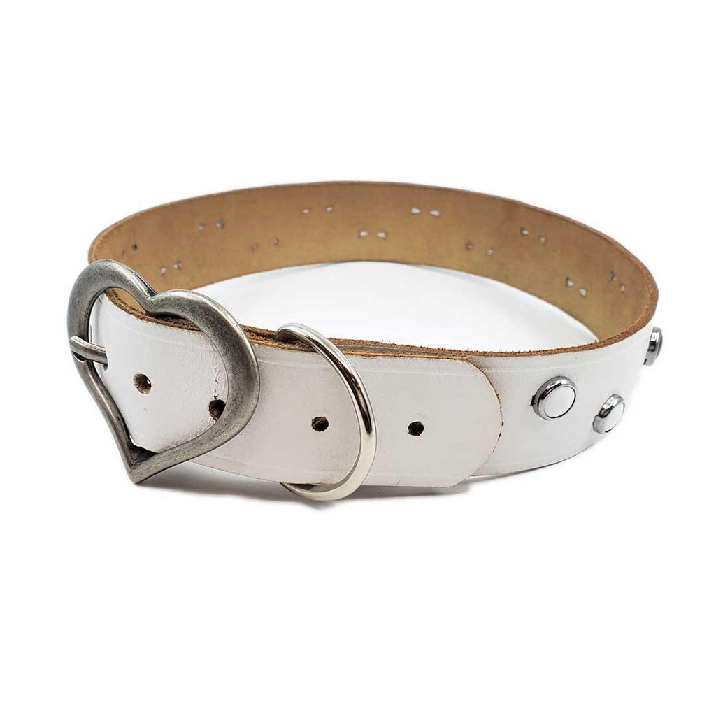 Dog Collar - L-XL - White Heart with Black White Dots by Greenbelts