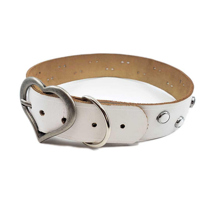 Dog Collar - L-XL - White Heart with Black White Dots by Greenbelts