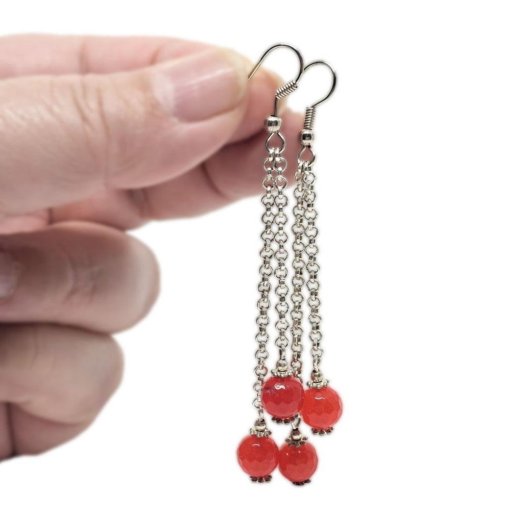 Earrings - Orange Topaz Double Drop Silver plate long by Tiny Aloha