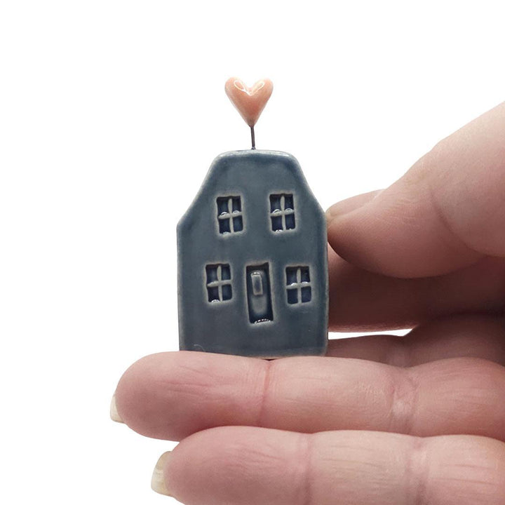 Tiny Pottery House - Dark Teal Glossy with Heart (Pink or Red) by Tasha McKelvey