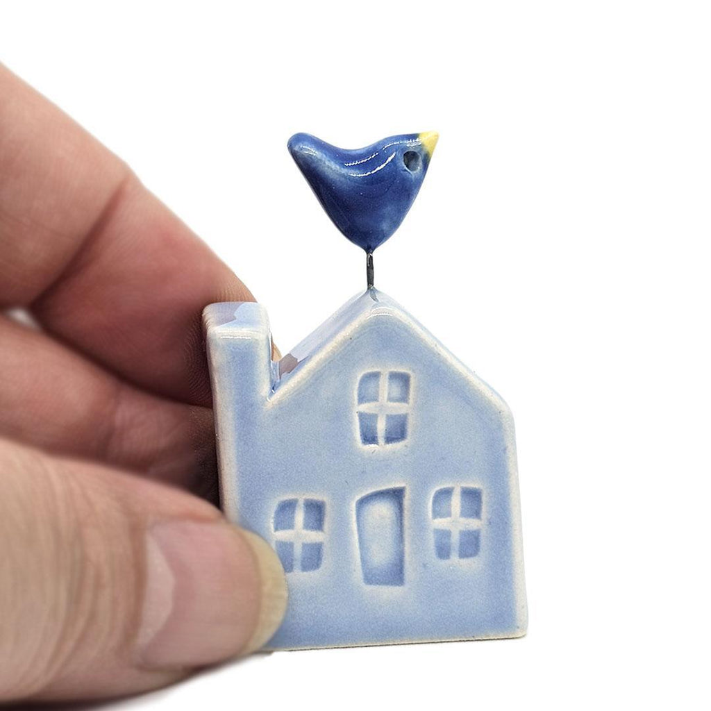 Tiny Pottery House - Light Blue with Bird (Assorted Colors) by Tasha McKelvey