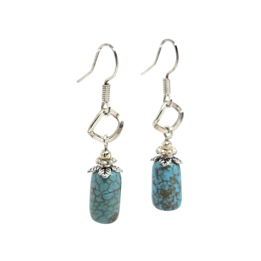 Earrings - Turquoise cylinders Silver plate by Tiny Aloha