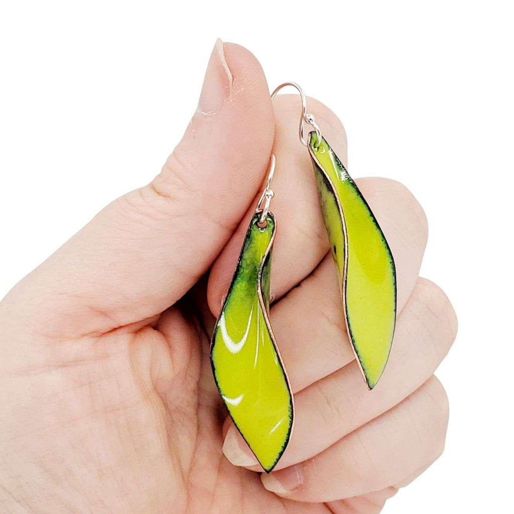 Earrings - Folded Small Leaf (Lime Green) by Magpie Mouse Studios