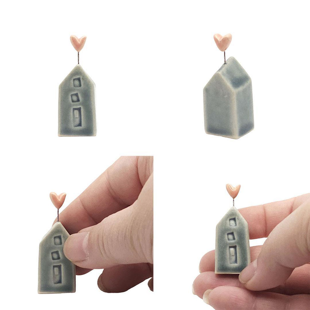 Tiny Pottery House - Matte Dark Teal with Heart (Pink or Red) by Tasha McKelvey