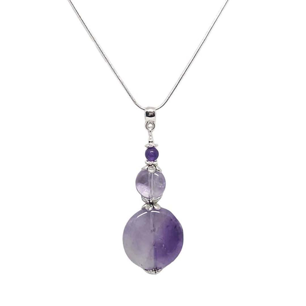 Necklace - Amethyst Coin Pendant Sterling Silver Snake Chain by Tiny Aloha