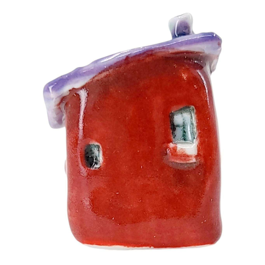 Tiny House - Red House Black Door Purple Roof by Mist Ceramics