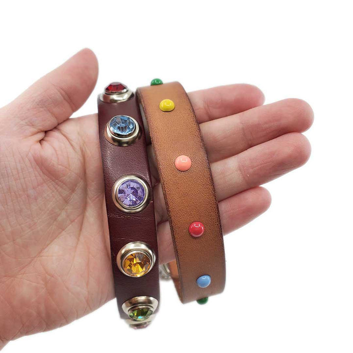 Dog Collar - S - Deep Red with Multicolor Lg Crystals by Greenbelts