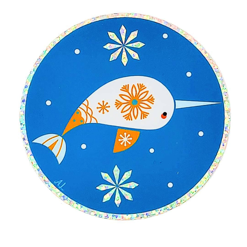 Sticker - Holographic Glitter Narwhal (Blue) by Amber Leaders Designs