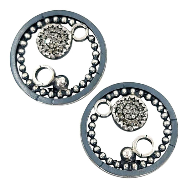 Earrings - Clip On - Pave Circles (Sterling Silver, Diamond) by 314 Studio