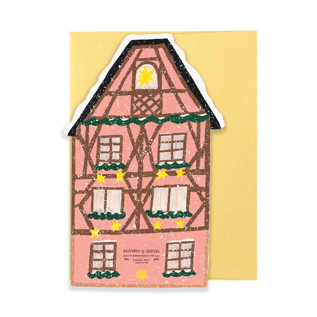Holiday Card - Snowy Pink Cottage by Isatopia